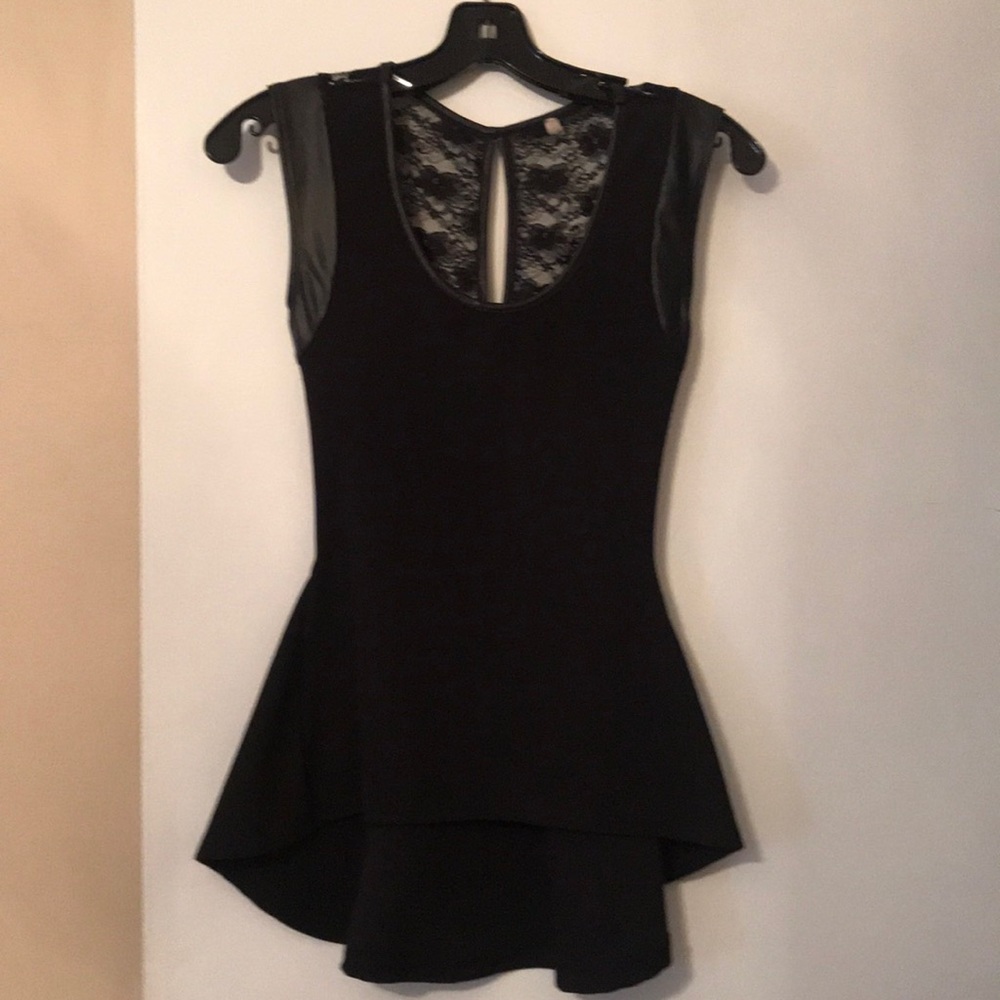 Black shirt with pleather and lace detail